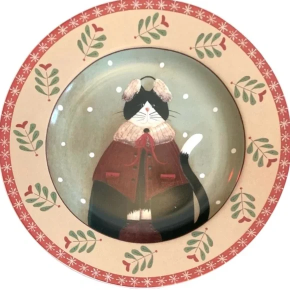 Oneida / Holiday Cats / Mix of 4 Stoneware Salad/ Dessert Plates in box - Picture 11 of 14